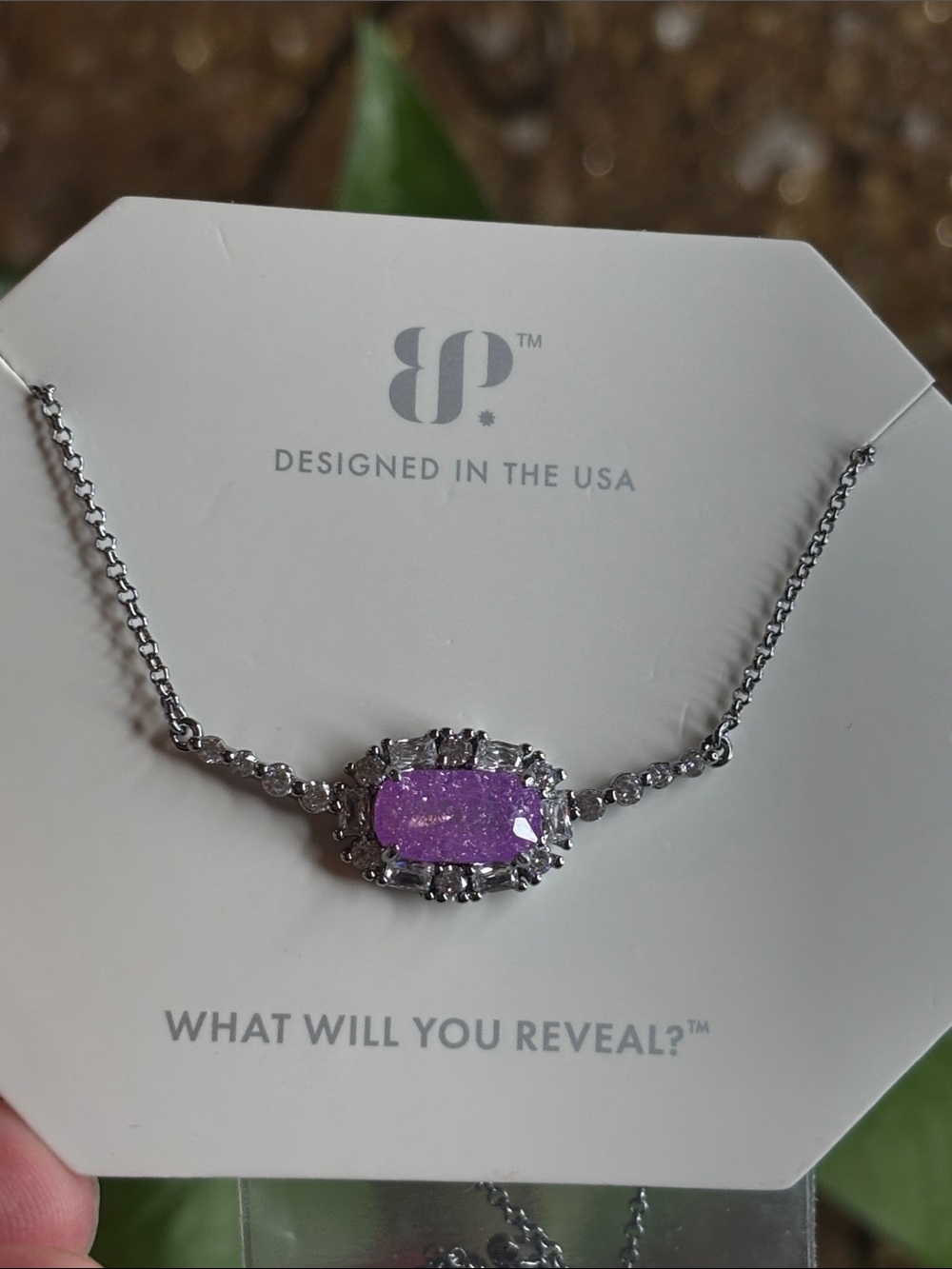 Silver Tone Necklace with Violet Center Stone